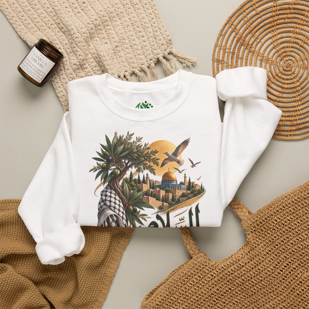 Arabic Palm Oasis Graphic Sweatshirt — "السلام" Poésie Crewneck