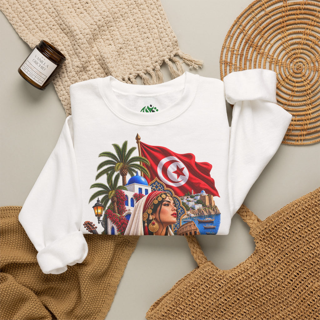 Tunisia Heritage Crewneck Sweatshirt – Tunisian Flag & Cultural Collage