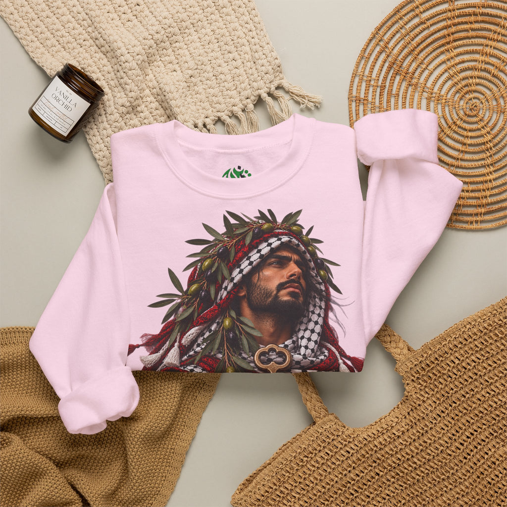 Crewneck Sweatshirt — Majestic Palestinian Liberation Portrait (keffiyeh & key)