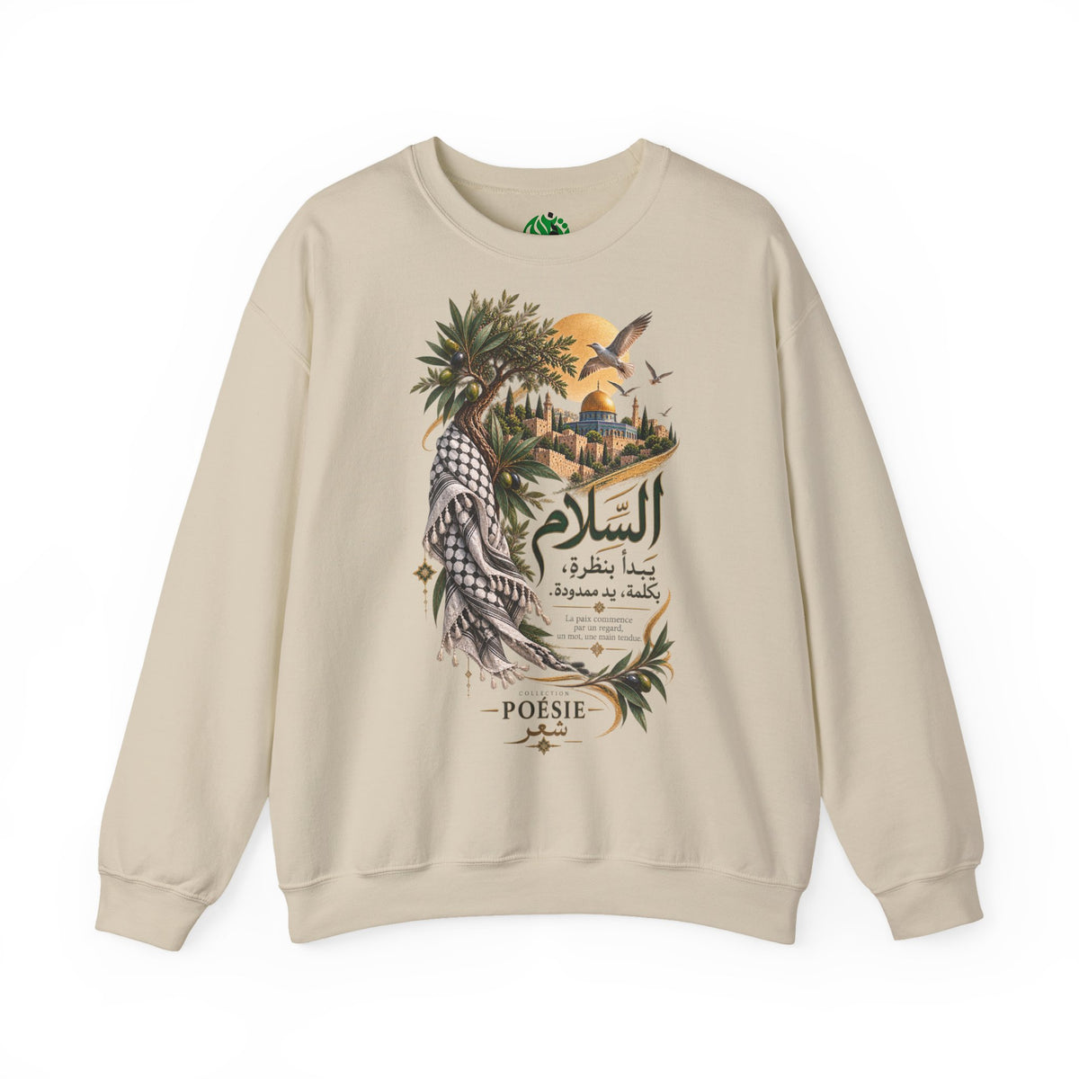 Arabic Palm Oasis Graphic Sweatshirt — "السلام" Poésie Crewneck