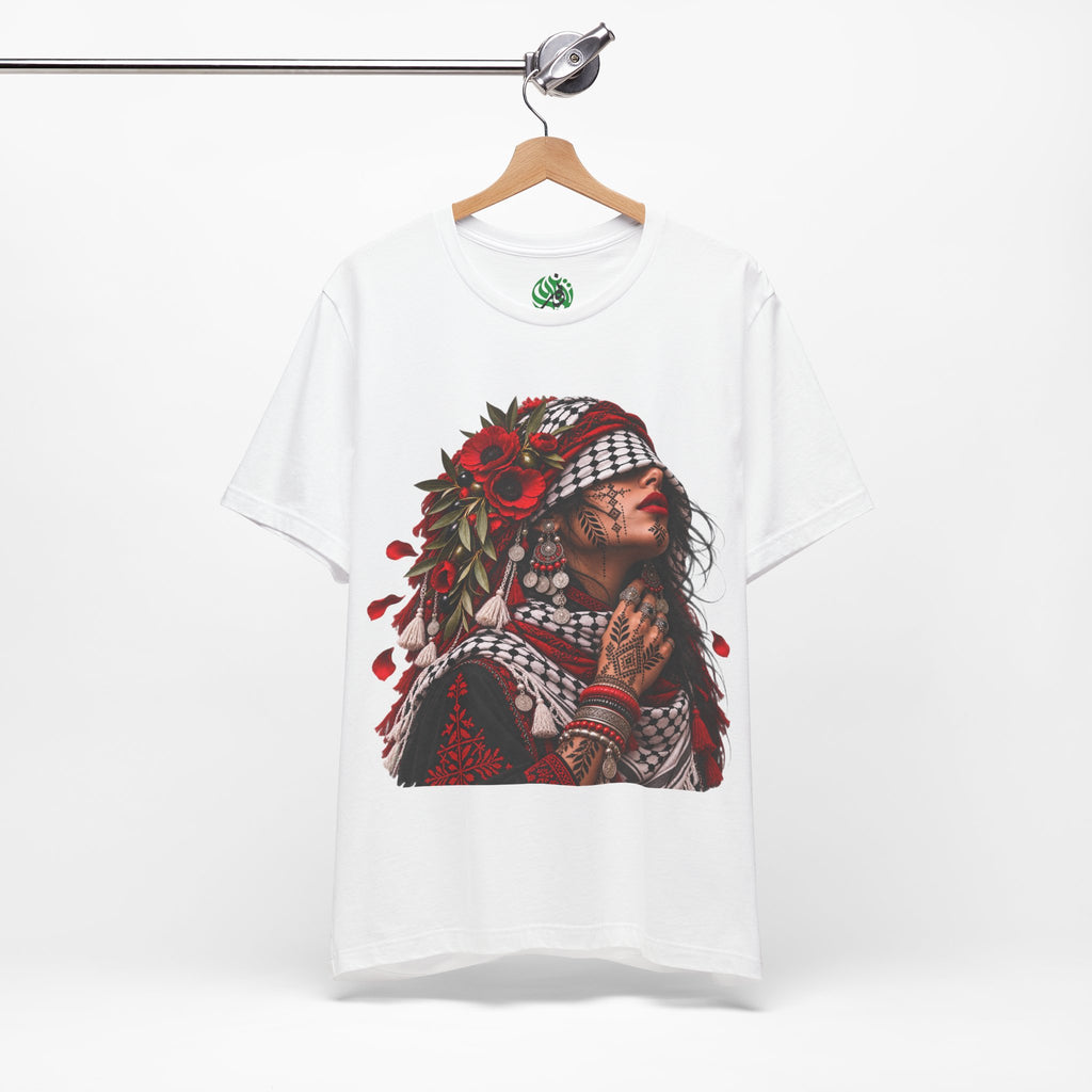 Palestinian Woman Portrait Tee | Keffiyeh Floral Illustration