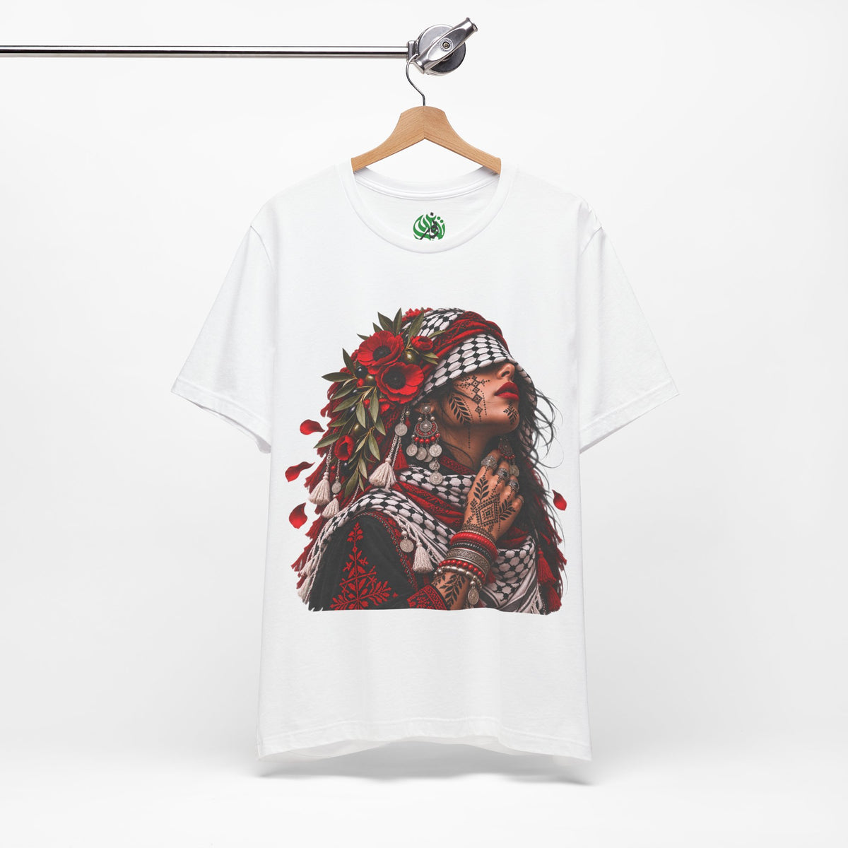 Palestinian Woman Portrait Tee | Keffiyeh Floral Illustration
