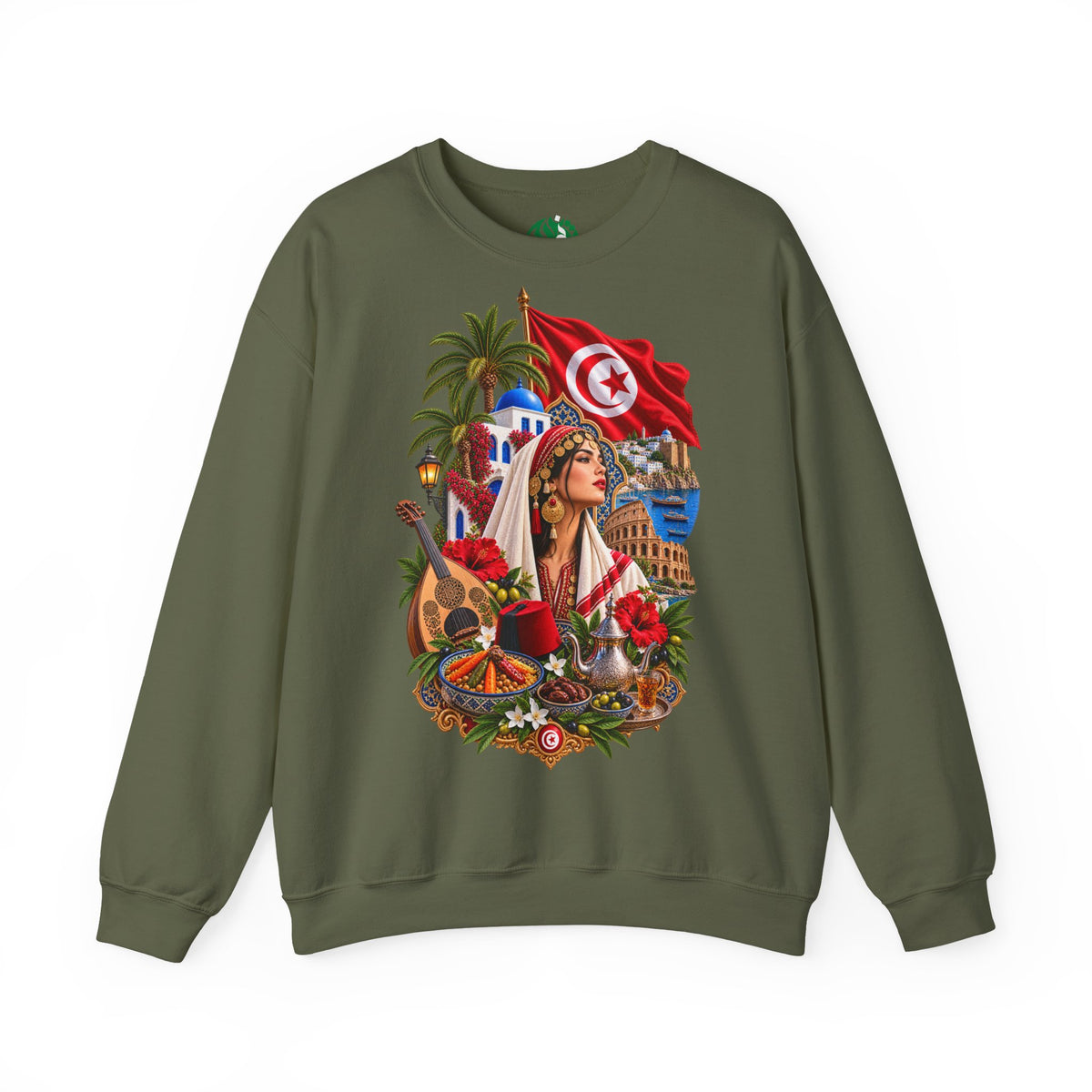 Tunisia Heritage Crewneck Sweatshirt – Tunisian Flag & Cultural Collage