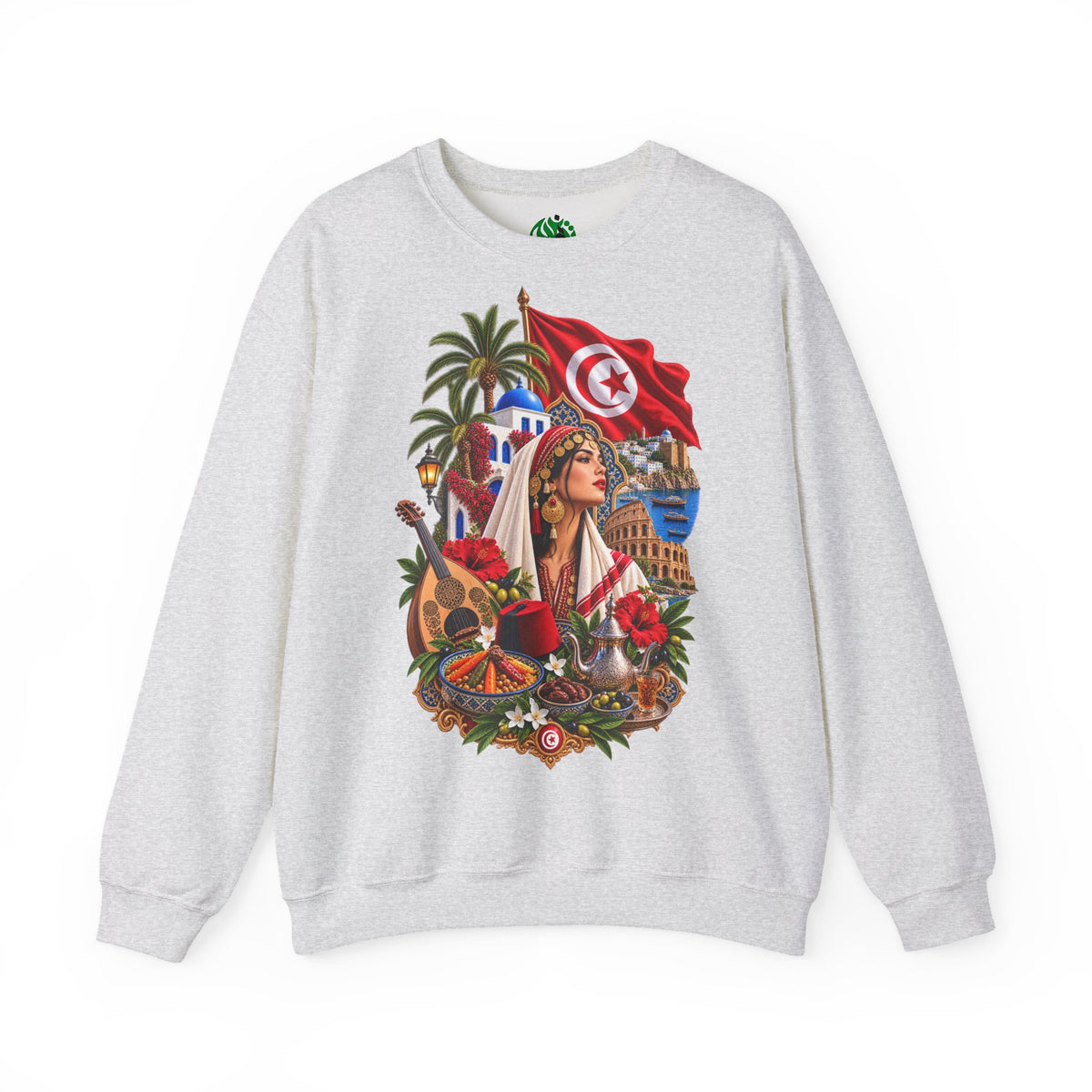 Tunisia Heritage Crewneck Sweatshirt – Tunisian Flag & Cultural Collage