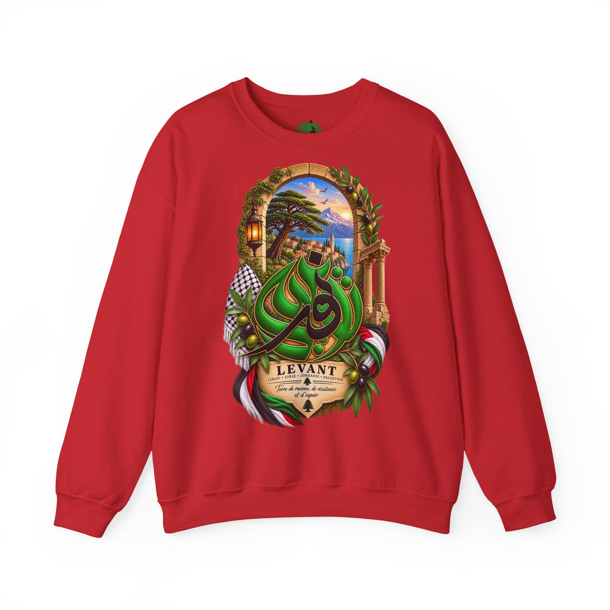 Levant Arabic Calligraphy Crewneck Sweatshirt | Scenic Mediterranean Artwork