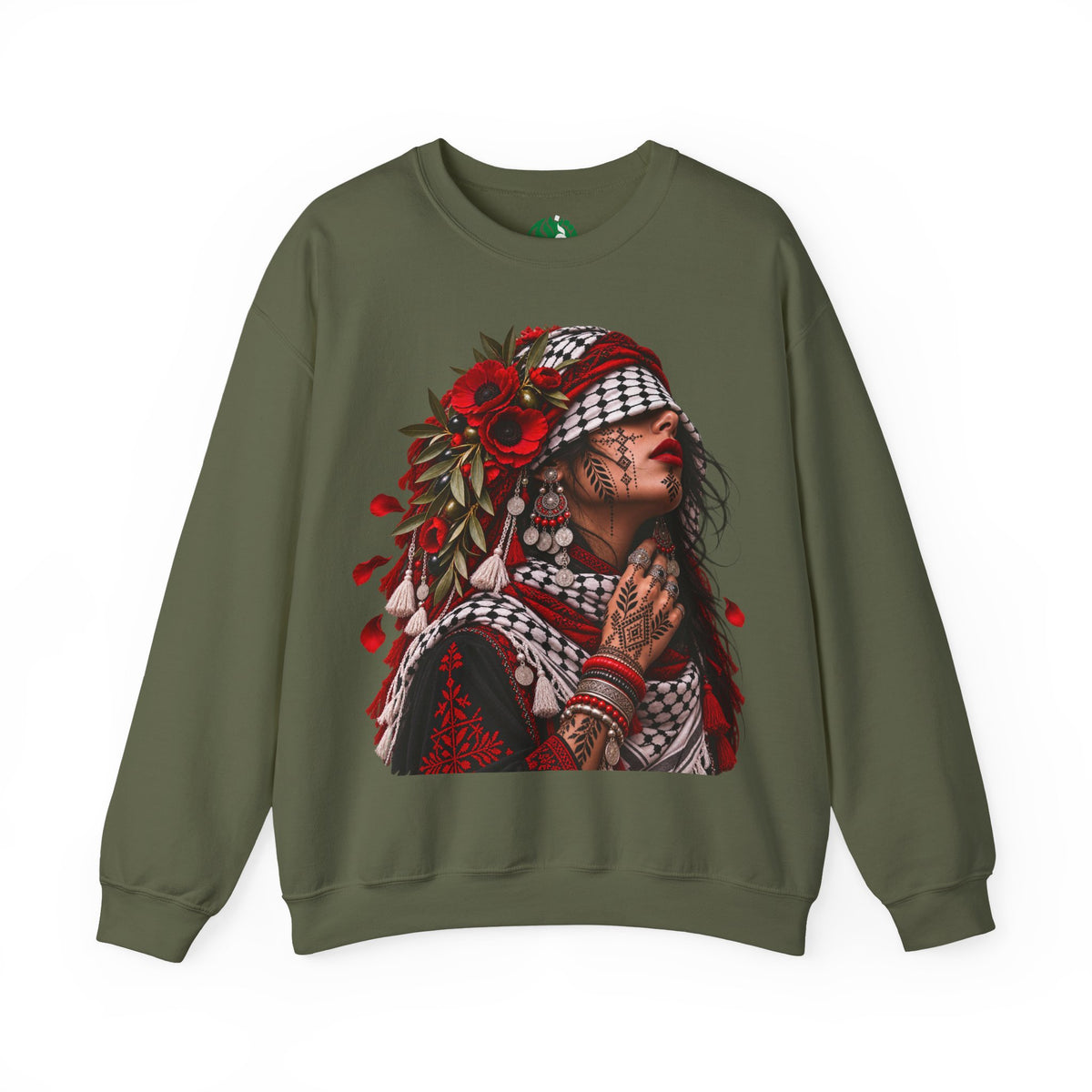 Native Floral Portrait Sweatshirt — Woman in Headdress Graphic Crewneck