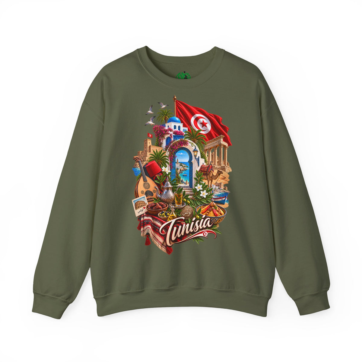 Tunisia travel collage Sweatshirt | Tunisian flag, medina, palm trees