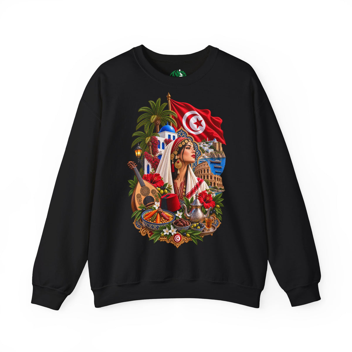 Tunisia Heritage Crewneck Sweatshirt – Tunisian Flag & Cultural Collage