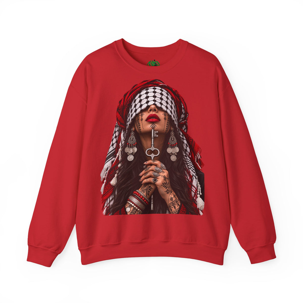 Palestinian Keffiyeh Woman Graphic Sweatshirt — Resilience Portrait Crewneck