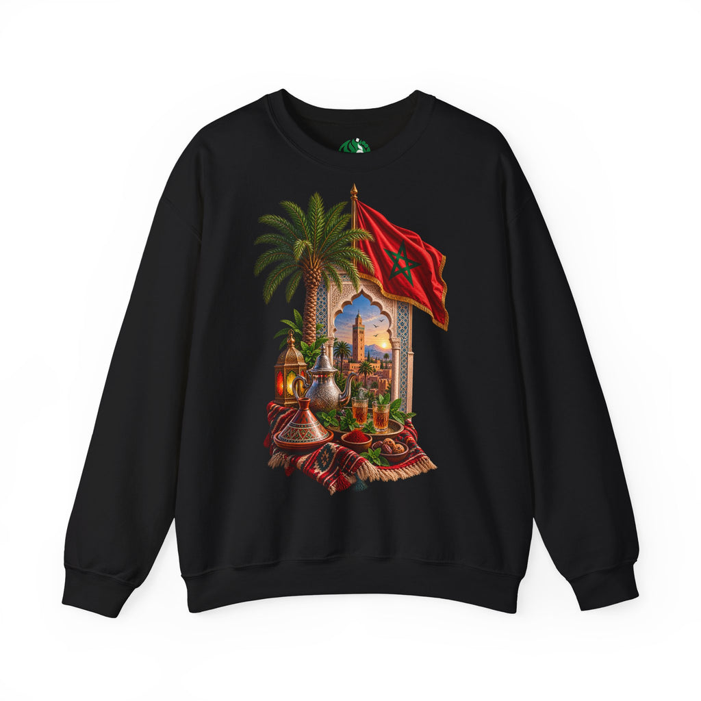 Moroccan Medley Crewneck Sweatshirt — Moroccan Flag & Desert Scene
