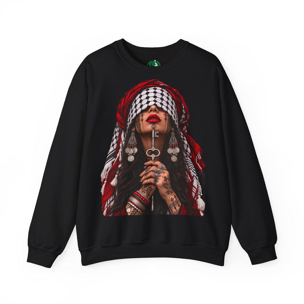 Sweatshirt graphique femme Keffieh palestinien — Pull col rond portrait de résilience