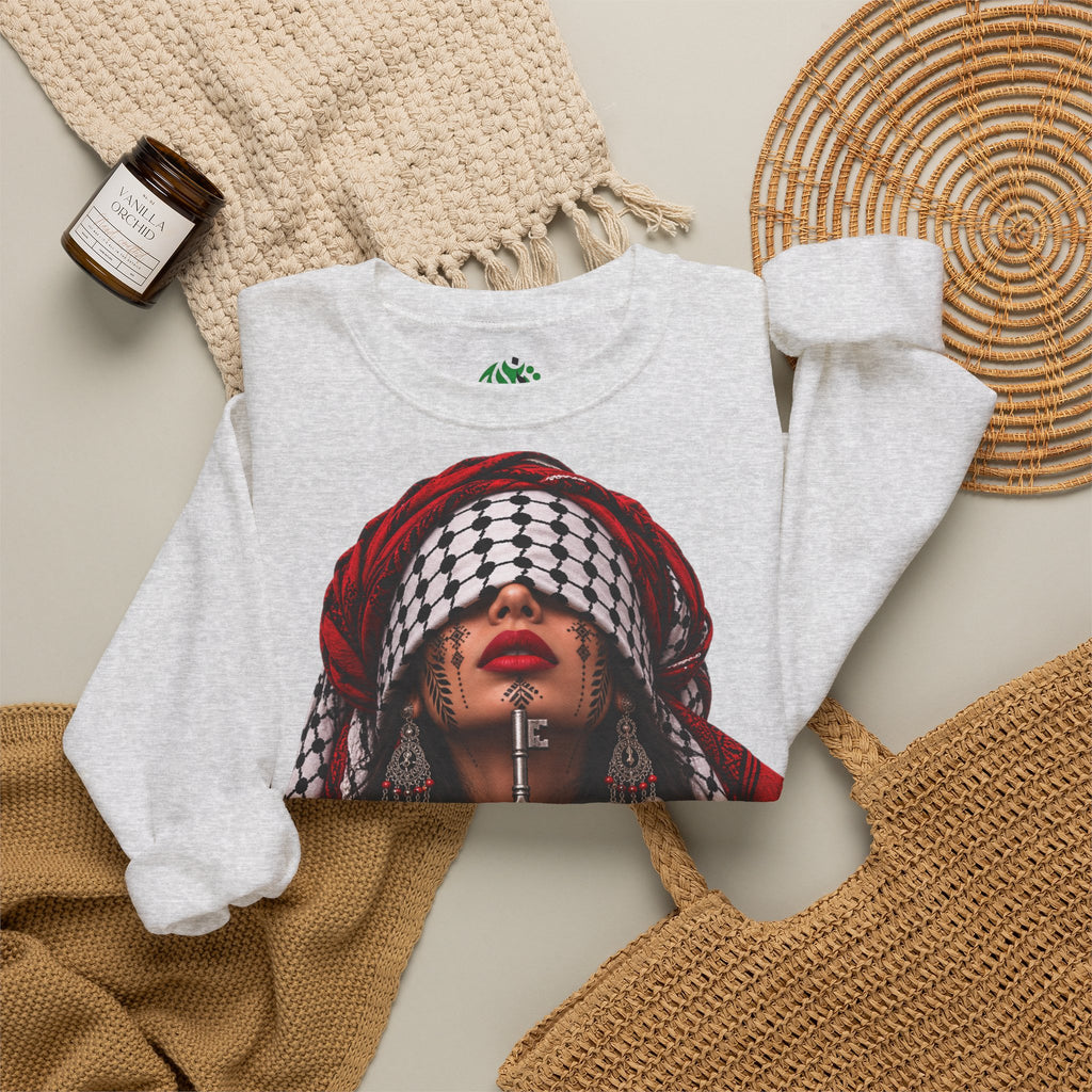 Sweatshirt graphique femme Keffieh palestinien — Pull col rond portrait de résilience
