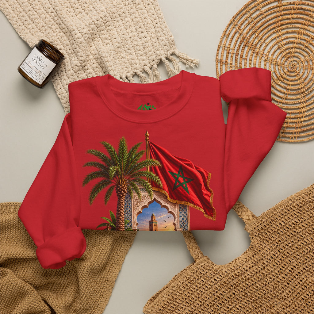 Moroccan Medley Crewneck Sweatshirt — Moroccan Flag & Desert Scene