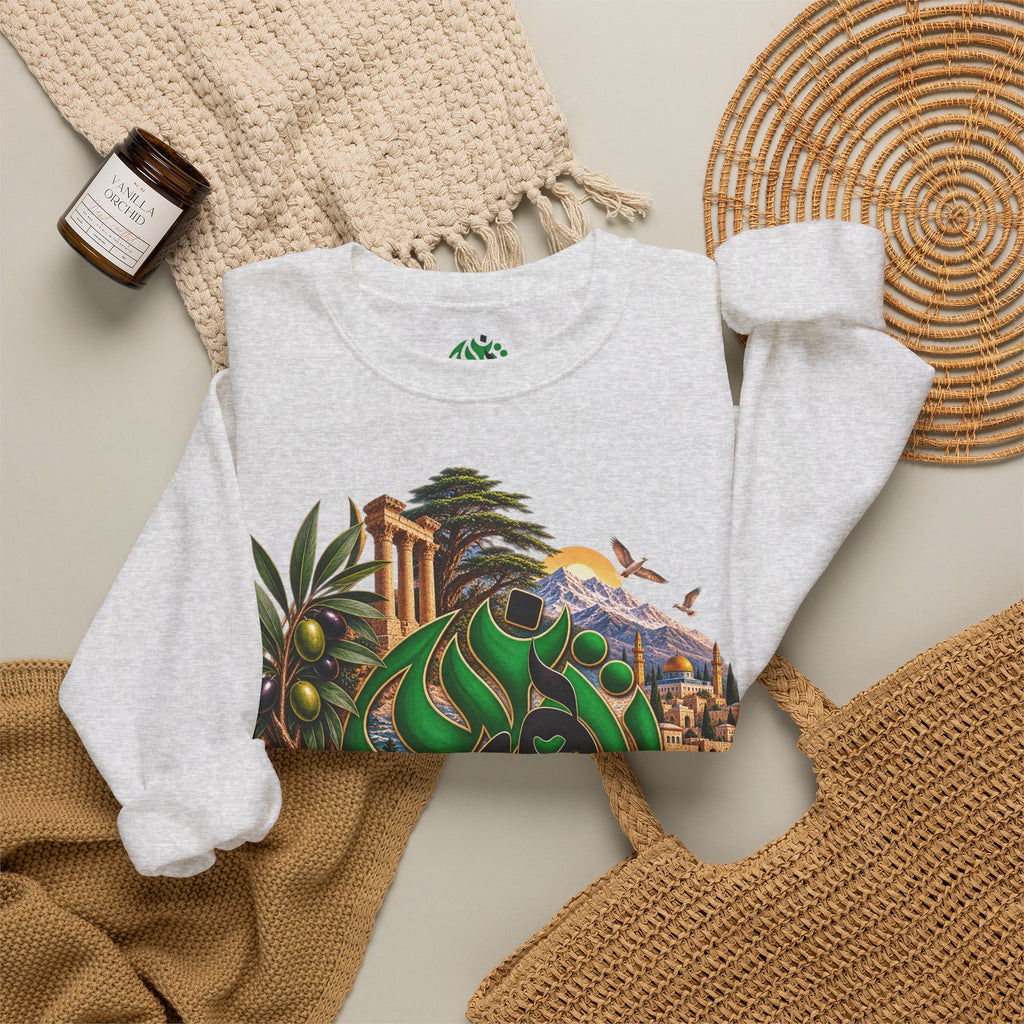 Levant Arabic Calligraphy Crewneck Sweatshirt | Middle Eastern Landscape Design