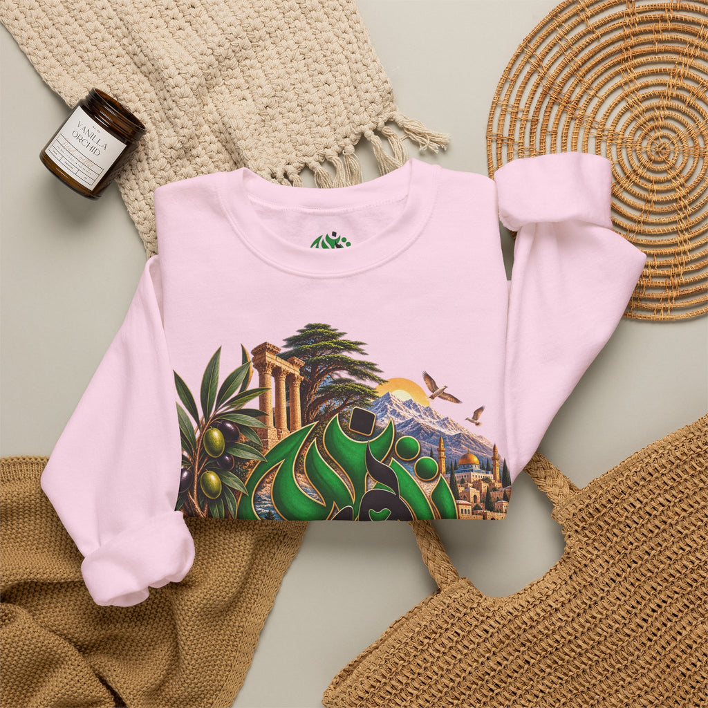 Levant Arabic Calligraphy Crewneck Sweatshirt | Middle Eastern Landscape Design
