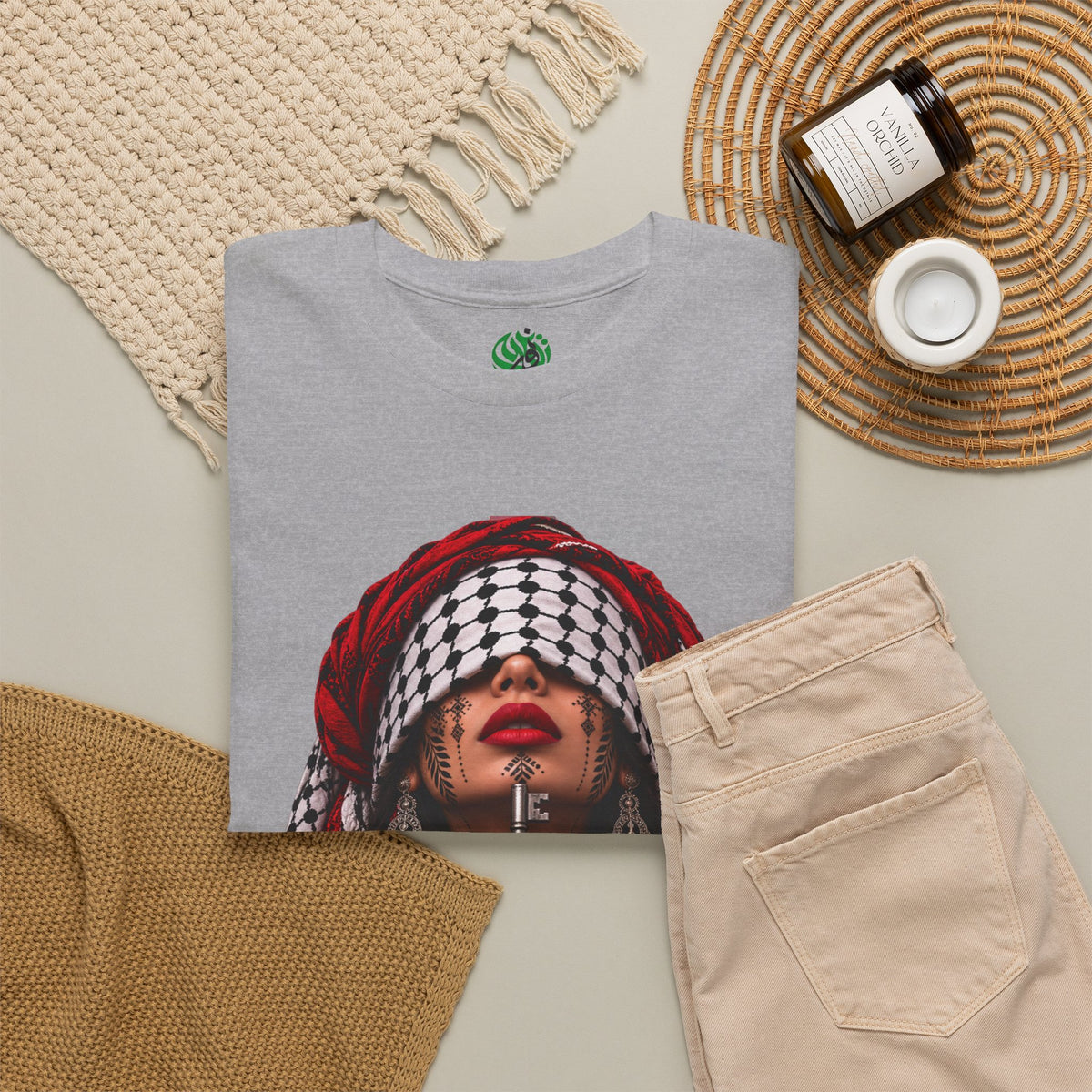Palestinian Keffiyeh Portrait Tee — Bold Middle Eastern Cultural Art T-Shirt