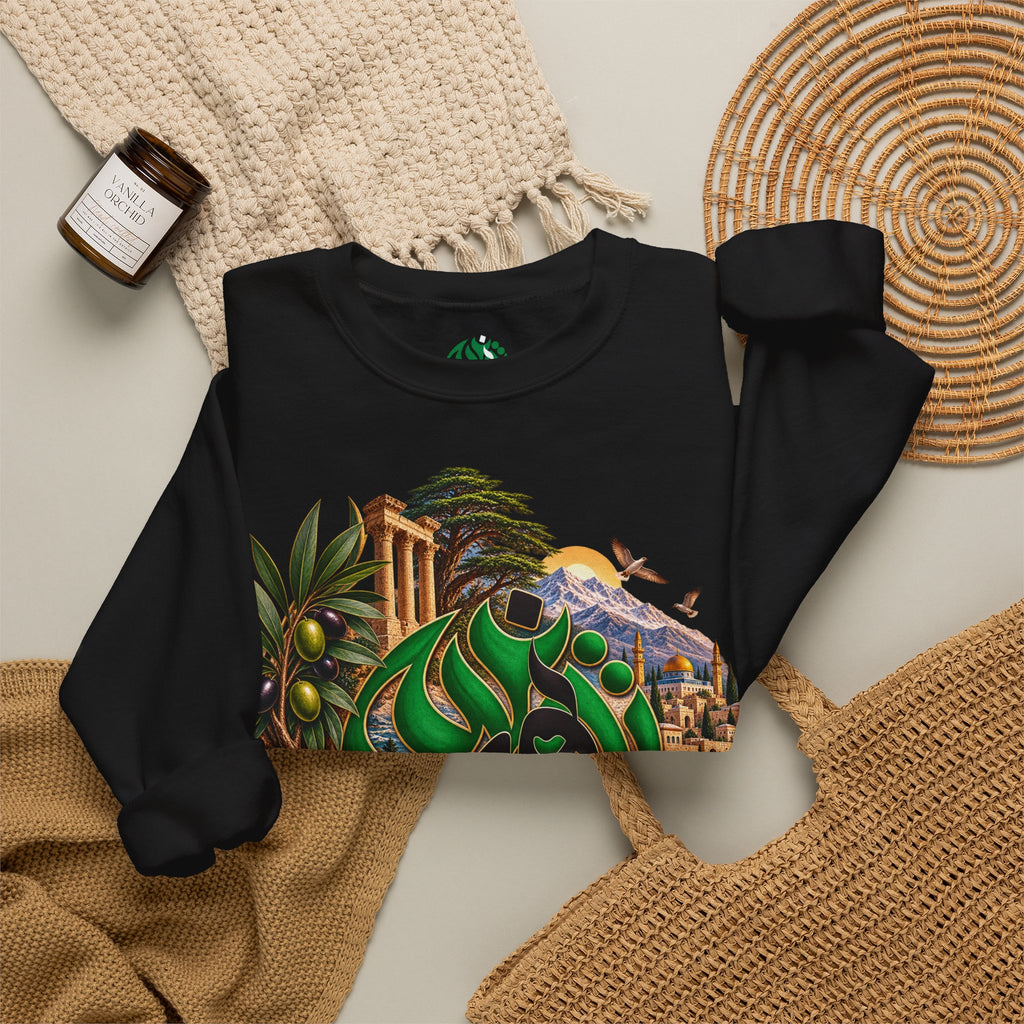 Levant Arabic Calligraphy Crewneck Sweatshirt | Middle Eastern Landscape Design