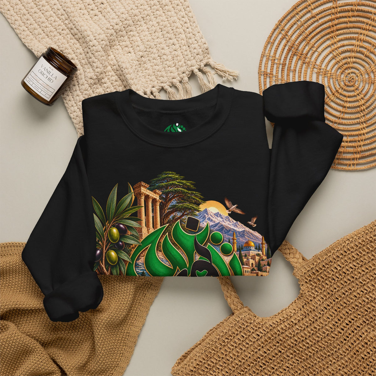 Levant Arabic Calligraphy Crewneck Sweatshirt | Middle Eastern Landscape Design