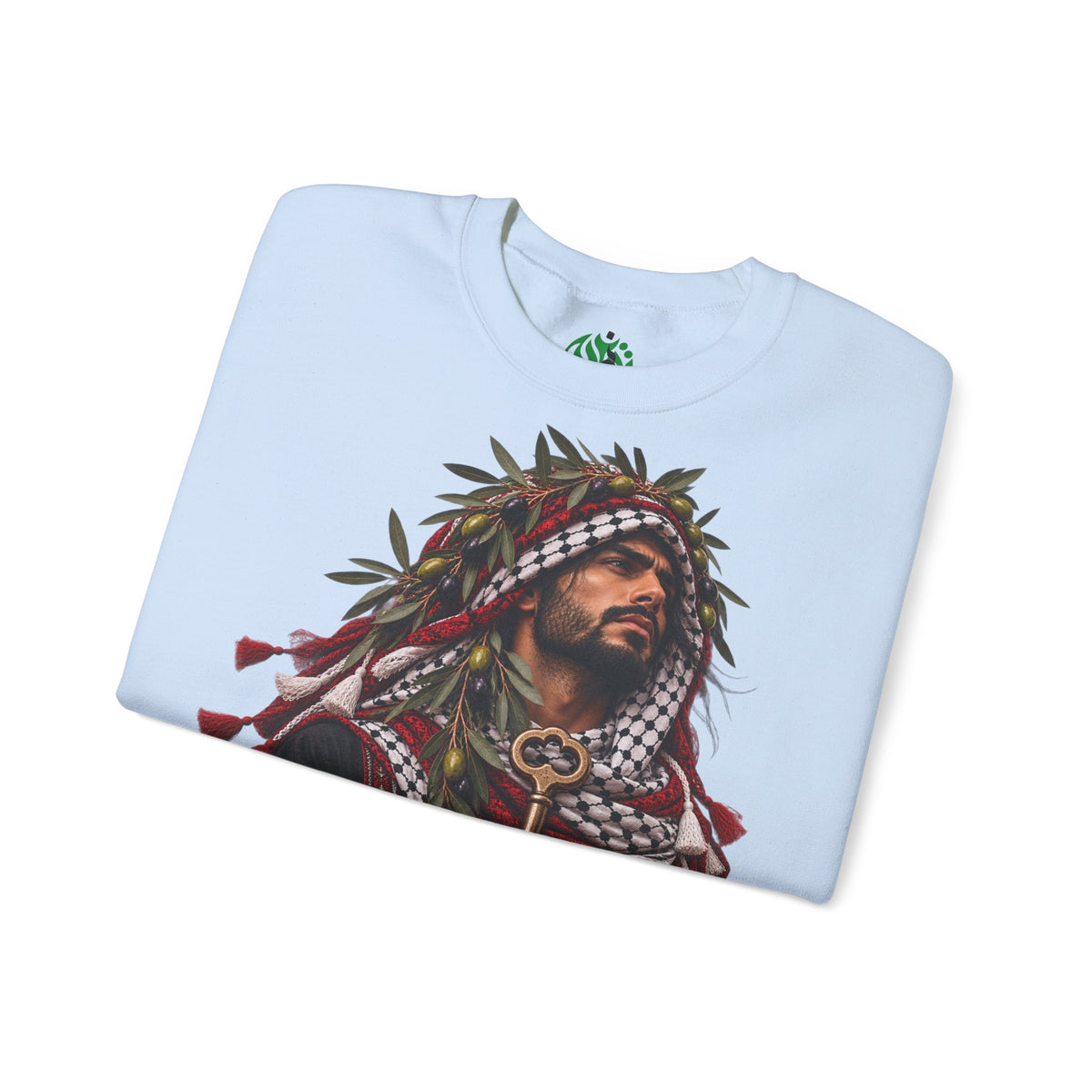 Crewneck Sweatshirt — Majestic Palestinian Liberation Portrait (keffiyeh & key)