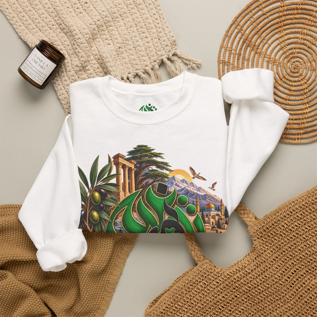 Levant Arabic Calligraphy Crewneck Sweatshirt | Middle Eastern Landscape Design
