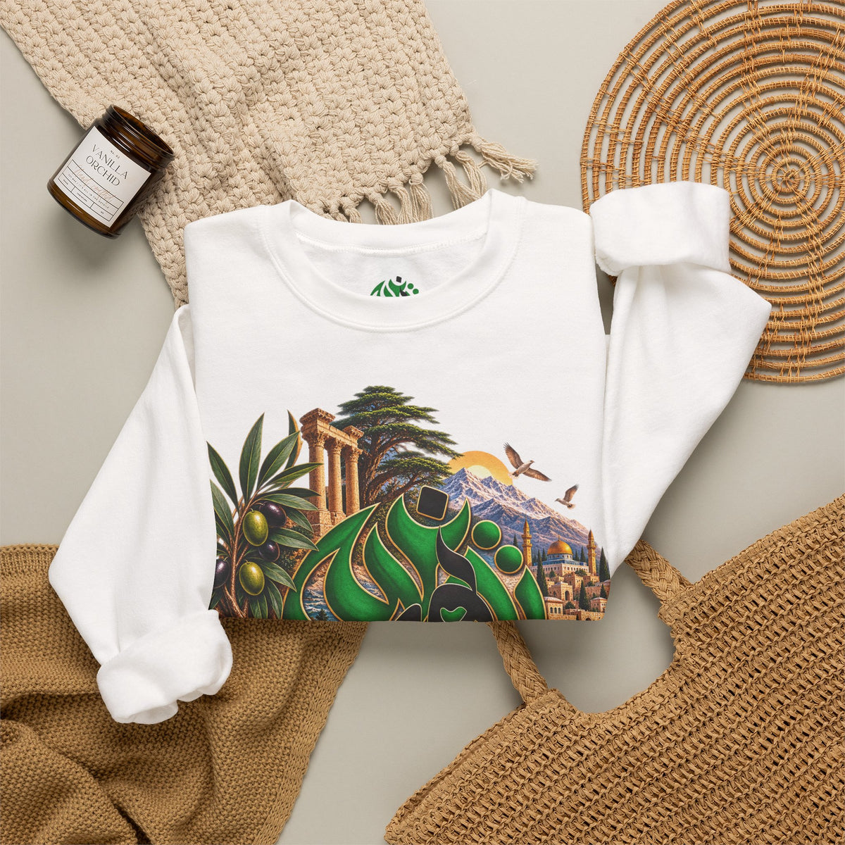 Levant Arabic Calligraphy Crewneck Sweatshirt | Middle Eastern Landscape Design