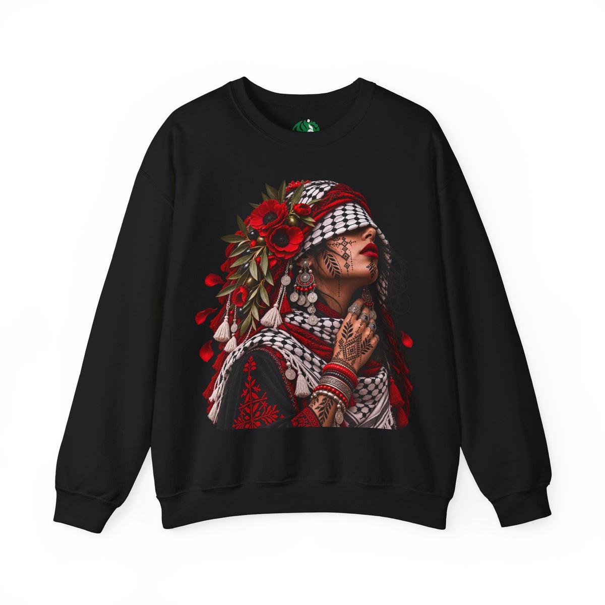 Native Floral Portrait Sweatshirt — Woman in Headdress Graphic Crewneck