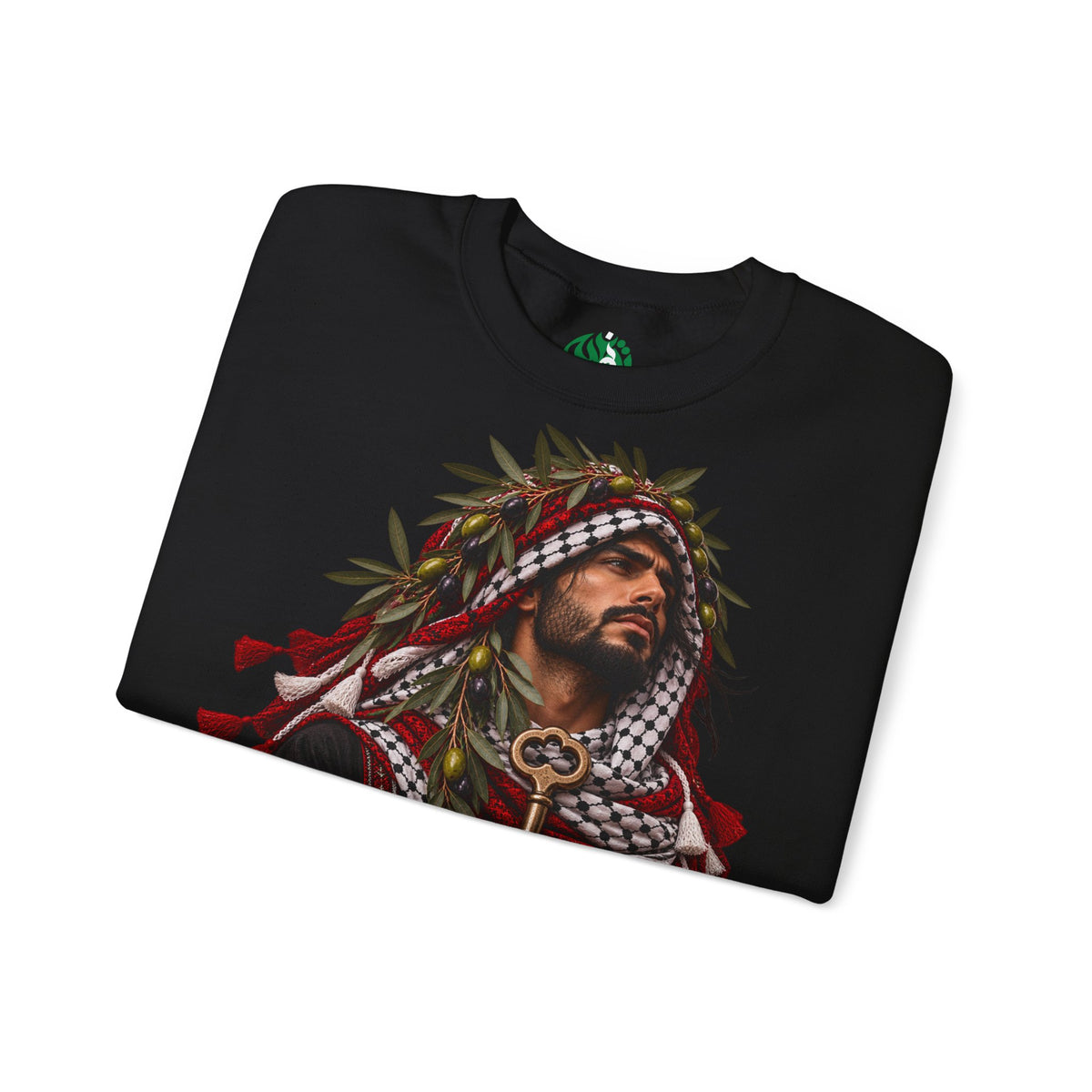 Crewneck Sweatshirt — Majestic Palestinian Liberation Portrait (keffiyeh & key)