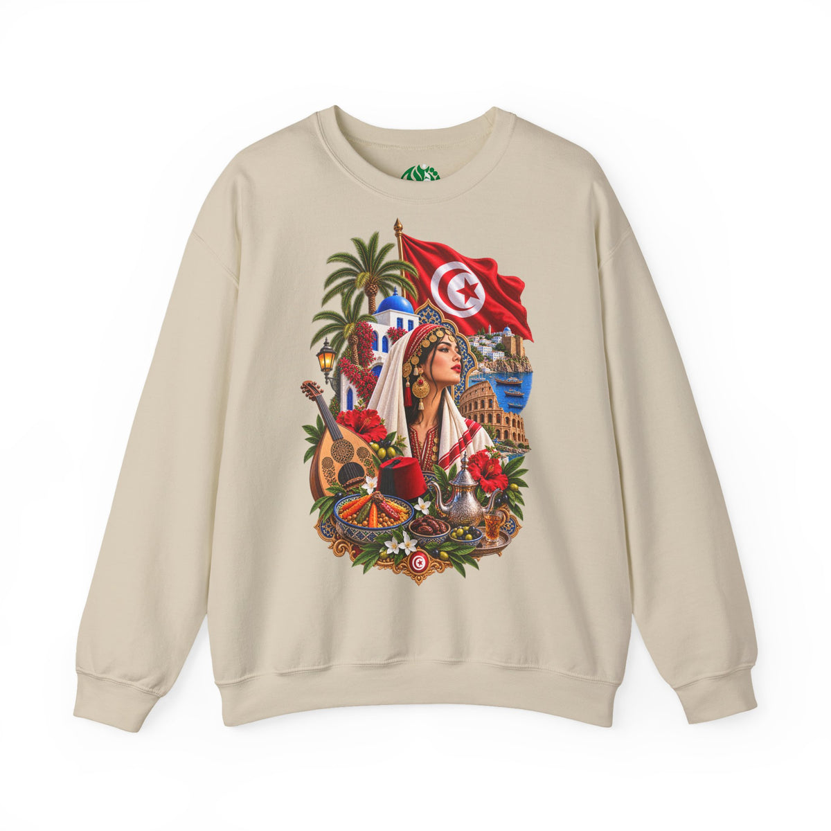 Tunisia Heritage Crewneck Sweatshirt – Tunisian Flag & Cultural Collage