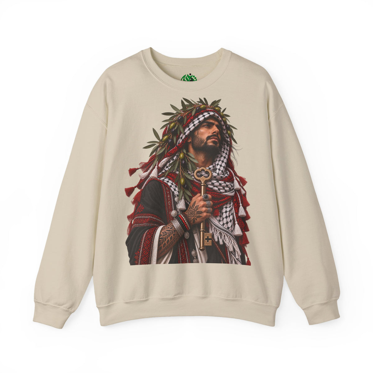 Crewneck Sweatshirt — Majestic Palestinian Liberation Portrait (keffiyeh & key)