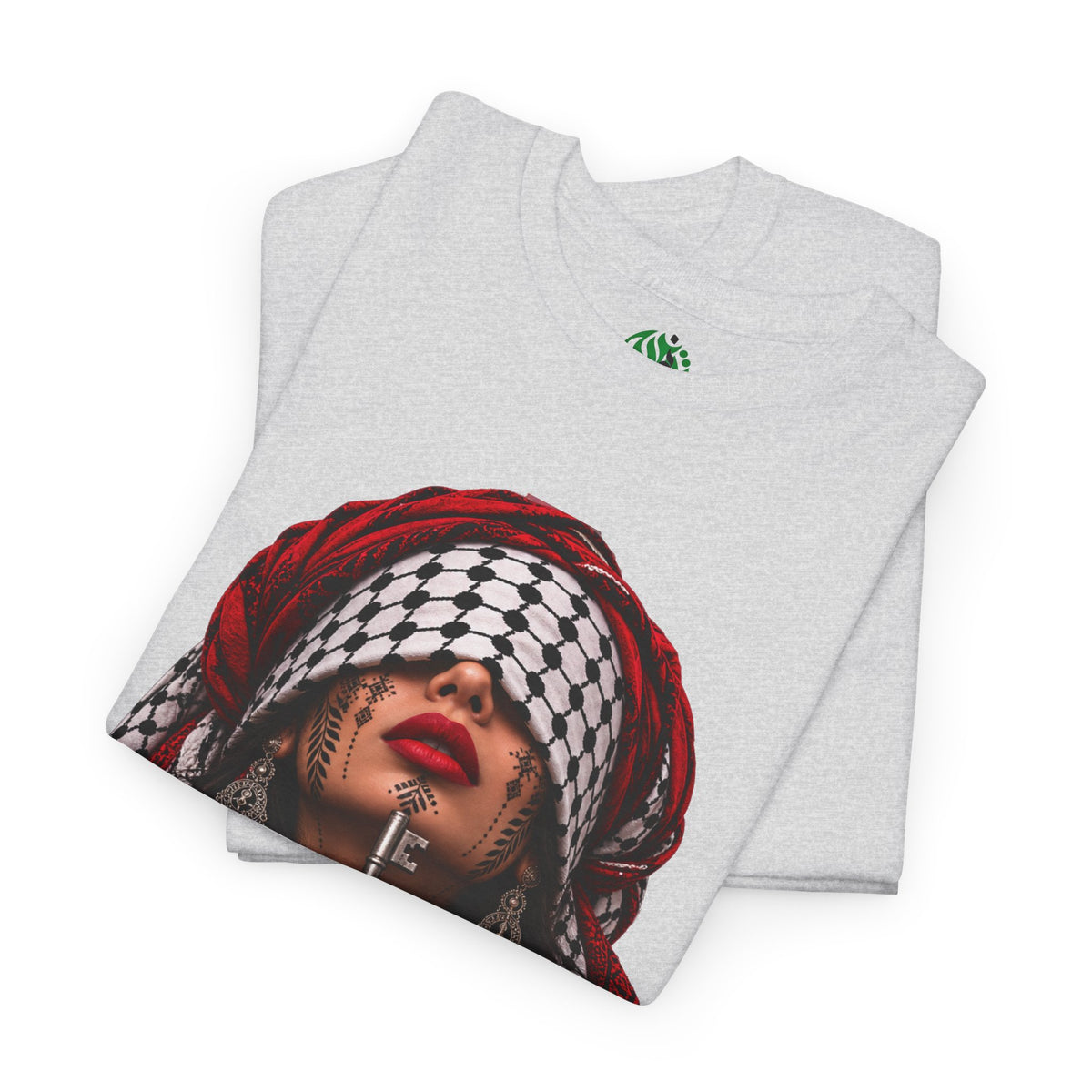 Palestinian Keffiyeh Portrait Tee — Bold Middle Eastern Cultural Art T-Shirt