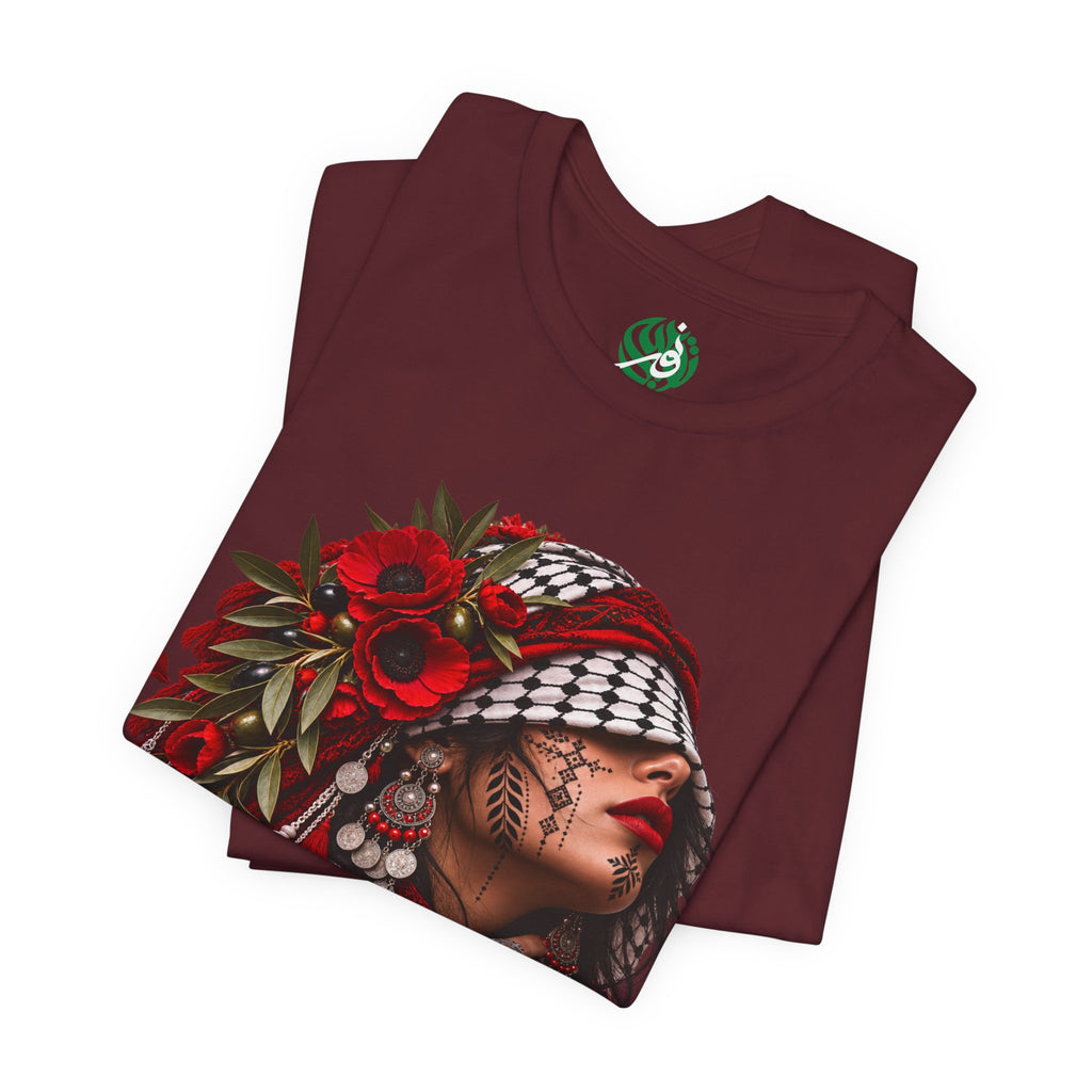Palestinian Woman Portrait Tee | Keffiyeh Floral Illustration
