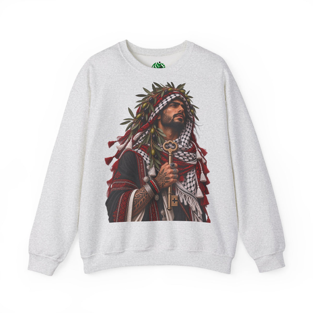 Crewneck Sweatshirt — Majestic Palestinian Liberation Portrait (keffiyeh & key)