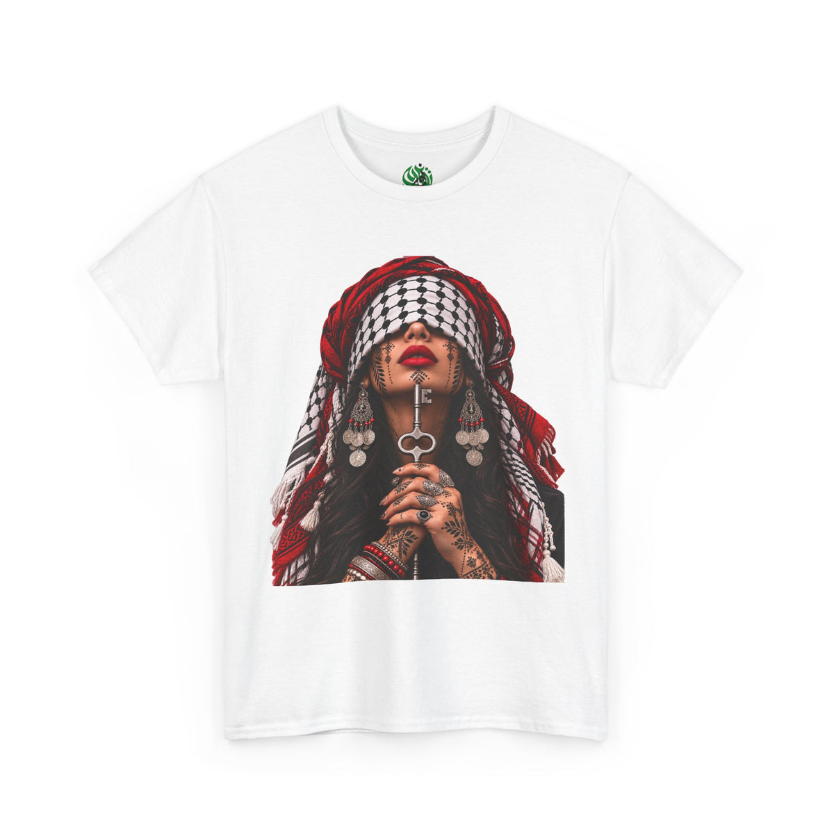 Palestinian Keffiyeh Portrait Tee — Bold Middle Eastern Cultural Art T-Shirt