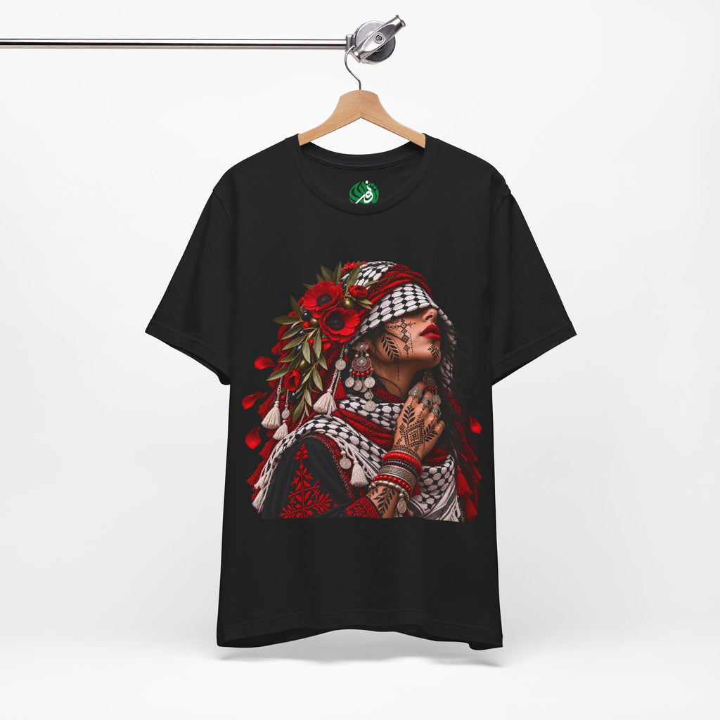 Palestinian Woman Portrait Tee | Keffiyeh Floral Illustration