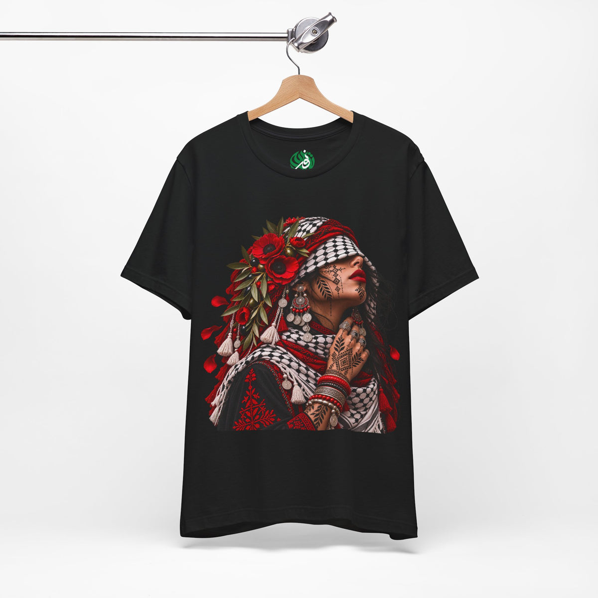 Palestinian Woman Portrait Tee | Keffiyeh Floral Illustration