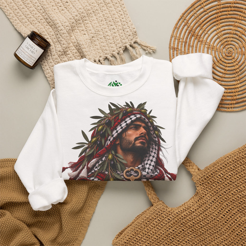 Crewneck Sweatshirt — Majestic Palestinian Liberation Portrait (keffiyeh & key)