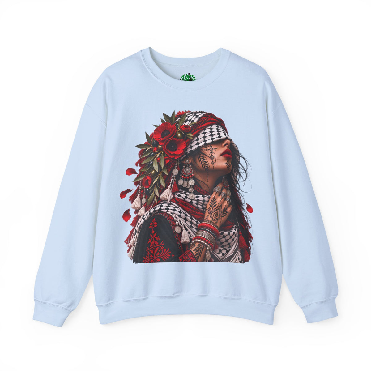 Native Floral Portrait Sweatshirt — Woman in Headdress Graphic Crewneck