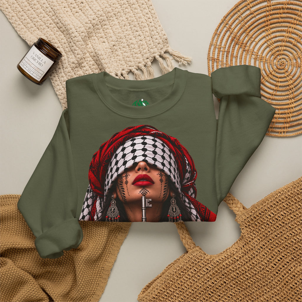 Sweatshirt graphique femme Keffieh palestinien — Pull col rond portrait de résilience