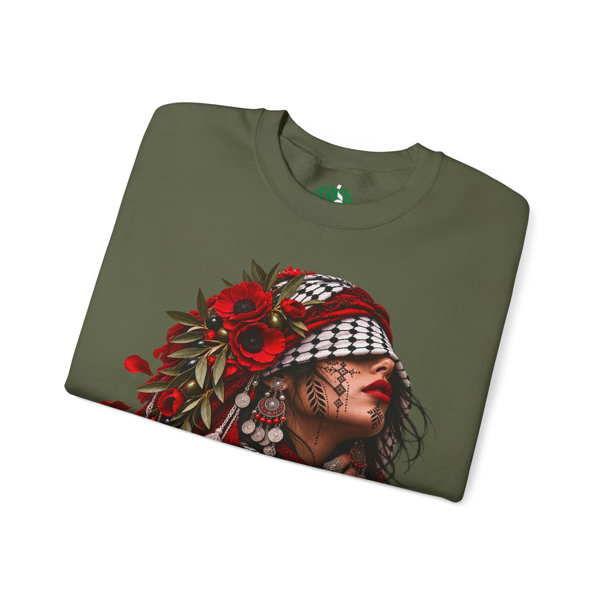 Native Floral Portrait Sweatshirt — Woman in Headdress Graphic Crewneck
