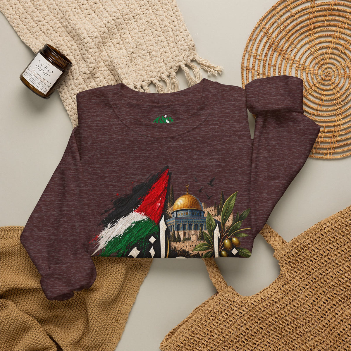 Palestine Dome of the Rock Flag Sweatshirt | Arabic Calligraphy, Olive Branch