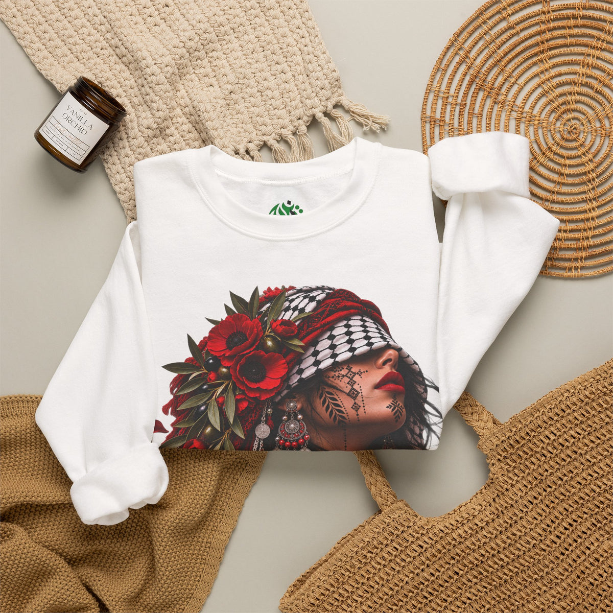 Native Floral Portrait Sweatshirt — Woman in Headdress Graphic Crewneck