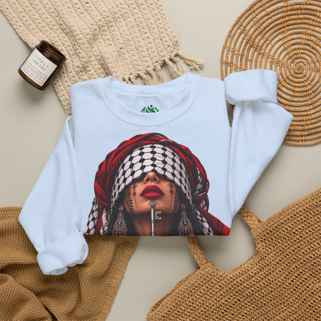 Sweatshirt graphique femme Keffieh palestinien — Pull col rond portrait de résilience